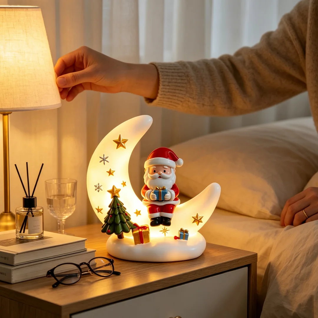 Christmas Santa Claus Moon Night Light Reindeer Snowman Table Lamp USB Powered Holiday Atmosphere Home Decor Crafts XMAS Gifts