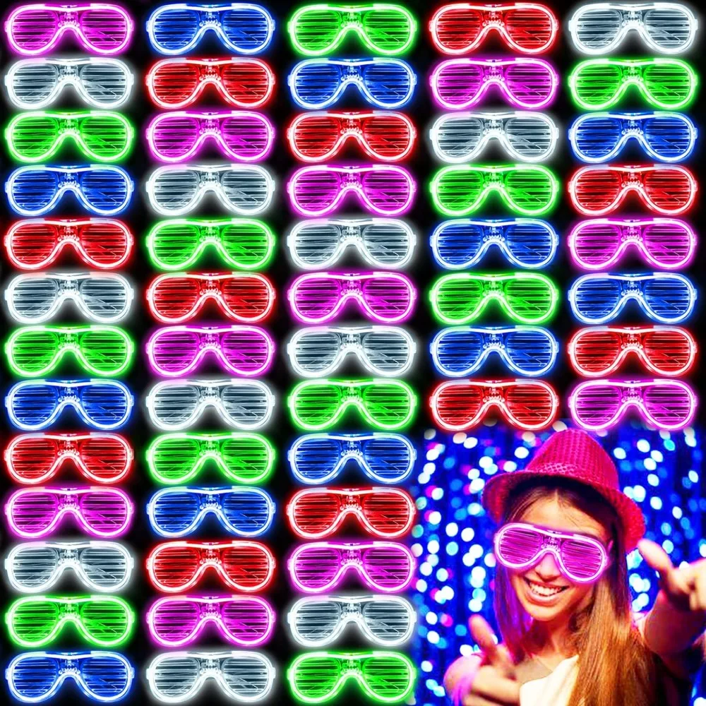 100 Pack Glow in The Dark Glasses Bulk for Kid Adult, 5 Color LED Light Up Glasses with 3 Flashing Modes