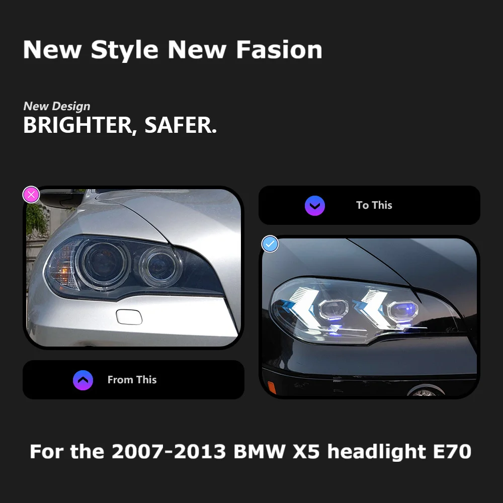 For the 2007-2013 BMW X5 headlight assembly E70 modifying LED  daytime running lights and LED turn signals