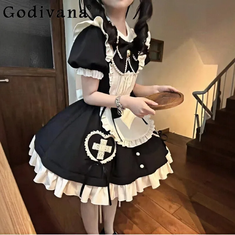 Cameriera Cosplay Abito dolce e carino Lolita Girl Vita Anime Performance Dress Abito da costume uniforme grembiule estivo da donna