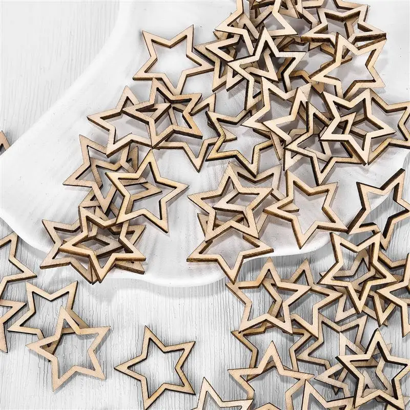 50/100PCS 10/20/30mm Unfinished Wood Cutout Star Shaped Wood Pieces For Wooden Craft DIY Projects, Gift Tags, Home Decoration