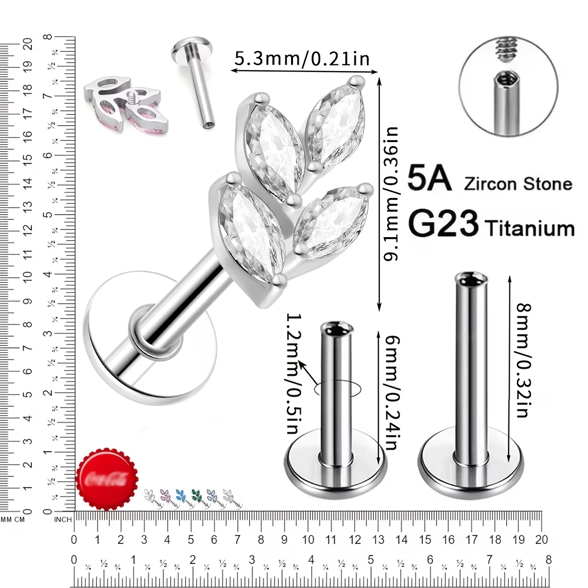 Hot Selling 16G Bad Romance Heart Piercing ASTM F136 Titanium Internally Threaded Ear Cartilage Helix Labret Stud