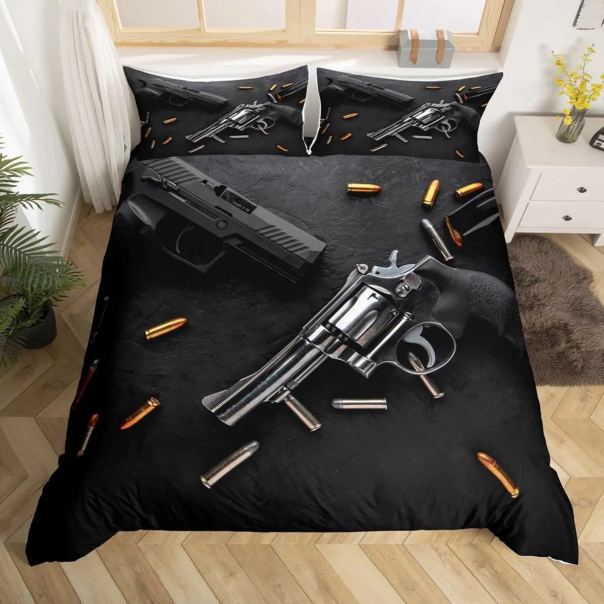 New War Theme US America Army Tank Gun 3D Printed Bedding Set Cozy Duvet Cover King Queen Twin Size Birthday Gift Boy Kid Room D