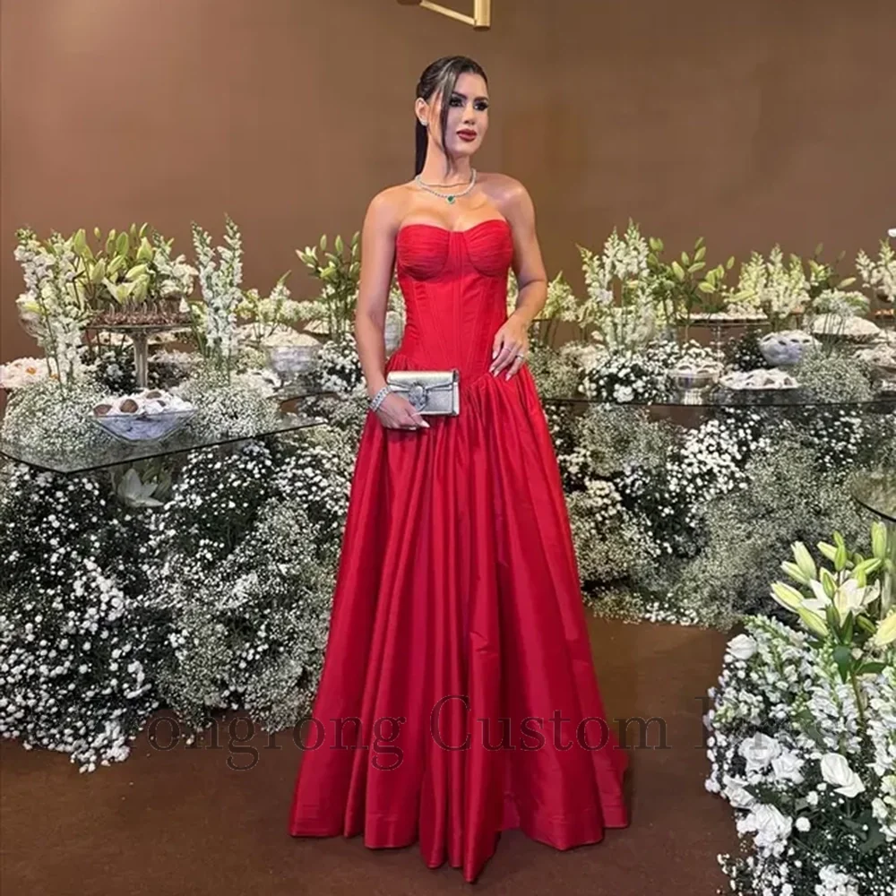 

Custom Made Simple Sweetheart Collar Pleated Evening Gown A-line Backless Floor Length Bridal Party Dress for Wedding vestidos