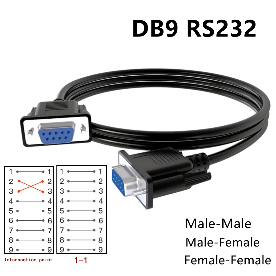 23 Crossing 1-1 DB9 RS232 Male Female To Female DB9 Serial Port Extend Cable 9pin COM core hole with shielding direct Crossover