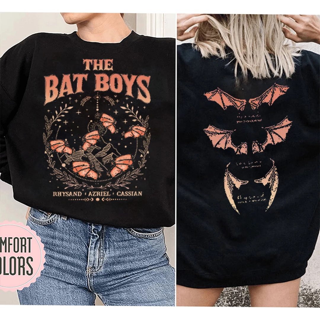 

The Bat Boys Retro Sweatshirt 2 Side Patten Fantasy Apparel Y2K Top A Court of Thorns and Roses Dark College Daily Sweatshirt