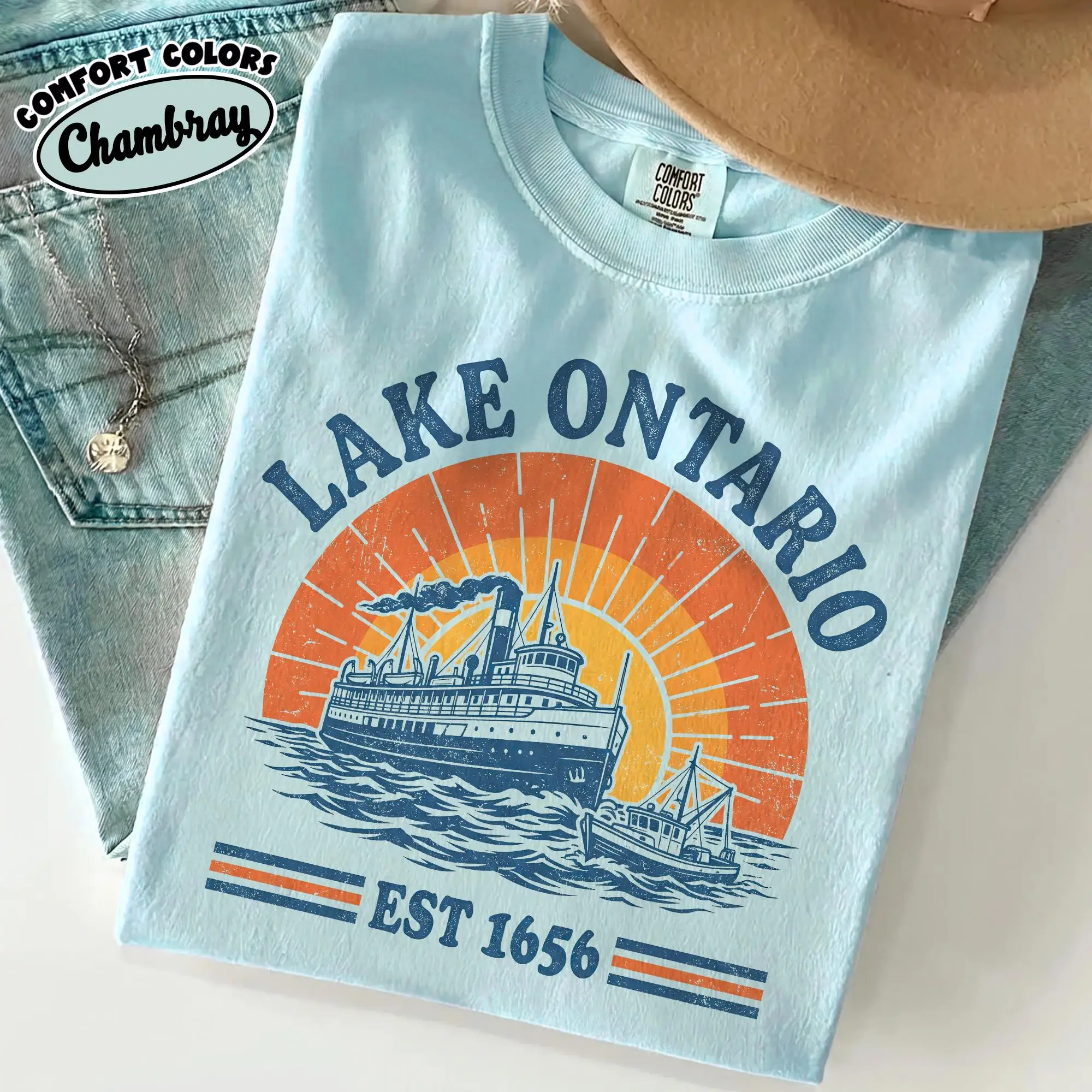 Lake Ontario Shirt, Vintage Great Lakes Tee, Lake Shirt, Retro Ontario Vacation T-Shirt, Nautical Boat T-shirt Tee Shirt