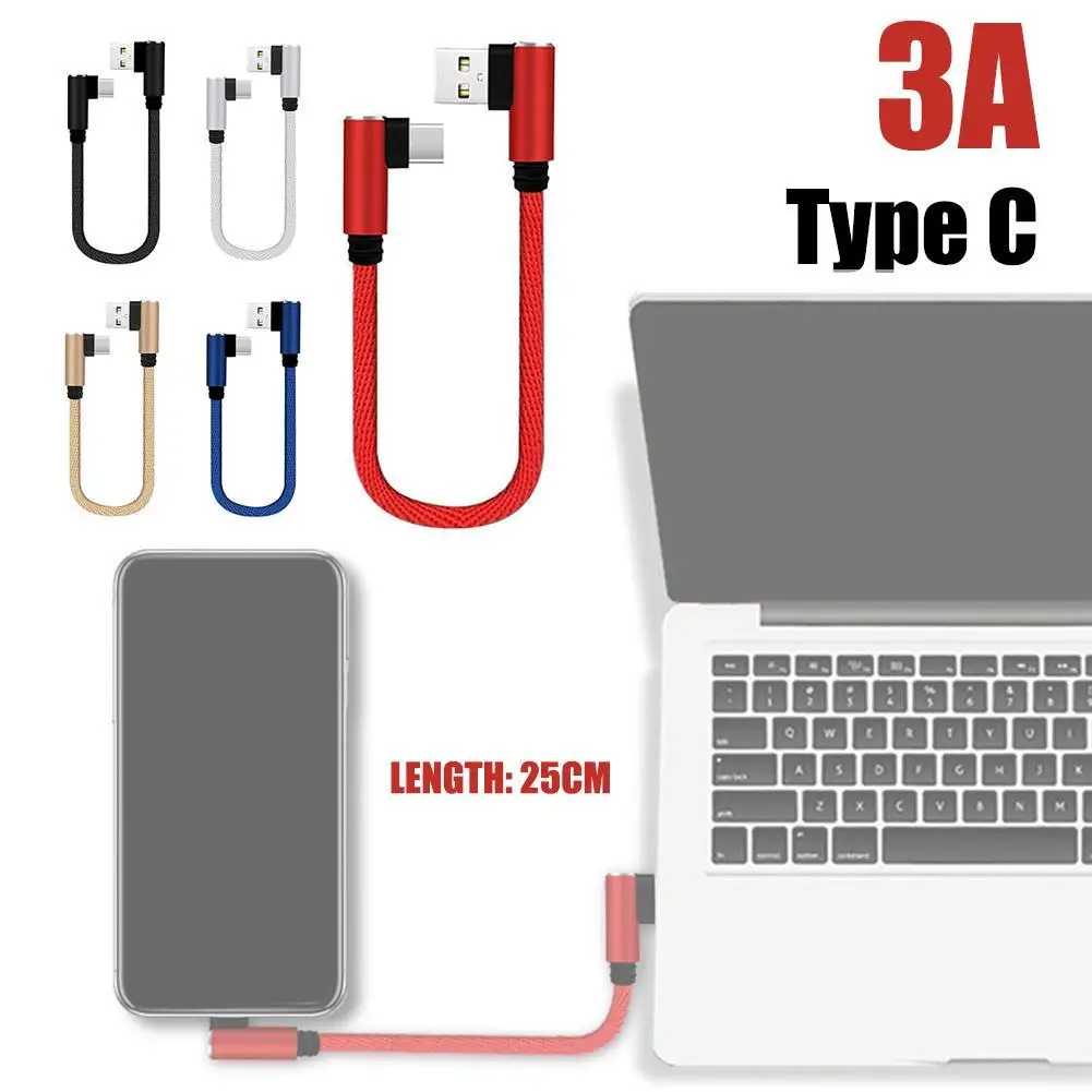 

25cm USB To Type C Short Charging Cable 3A Fast Charging Cord Elbow 90 Degree USB C Micro USB Cable For Xiaomi