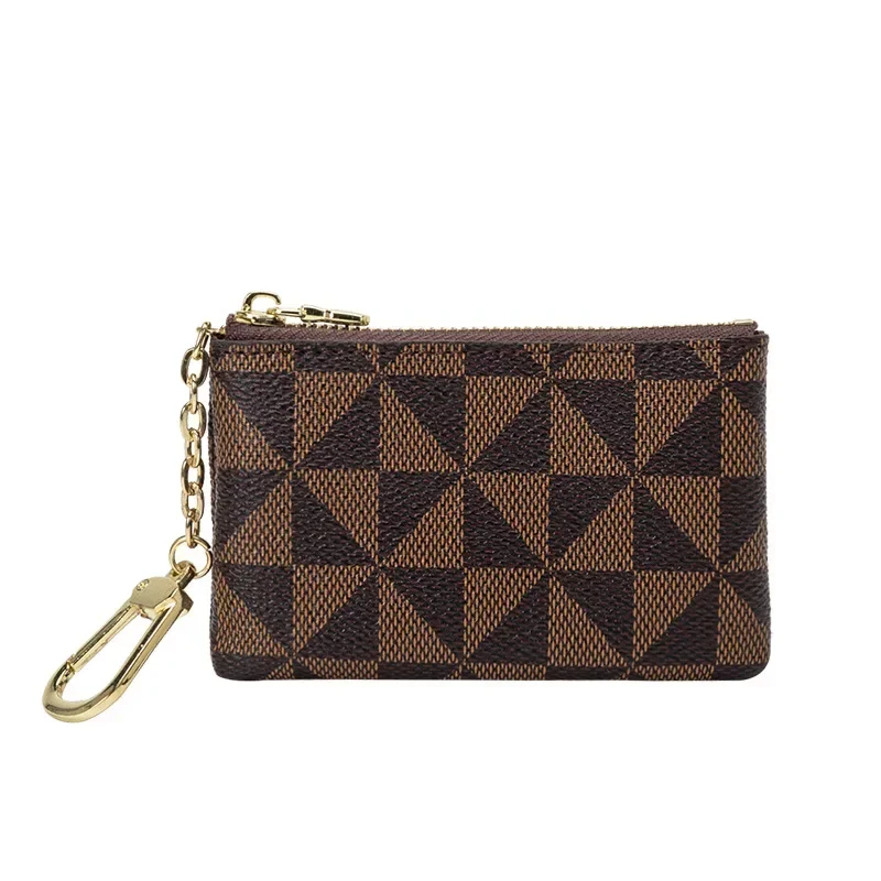 Coin Key Storage Bag with Chain Women Mini Coin Purse Luxury Designer Plaid Leather Small Zipper Wallet Ladies Keychain