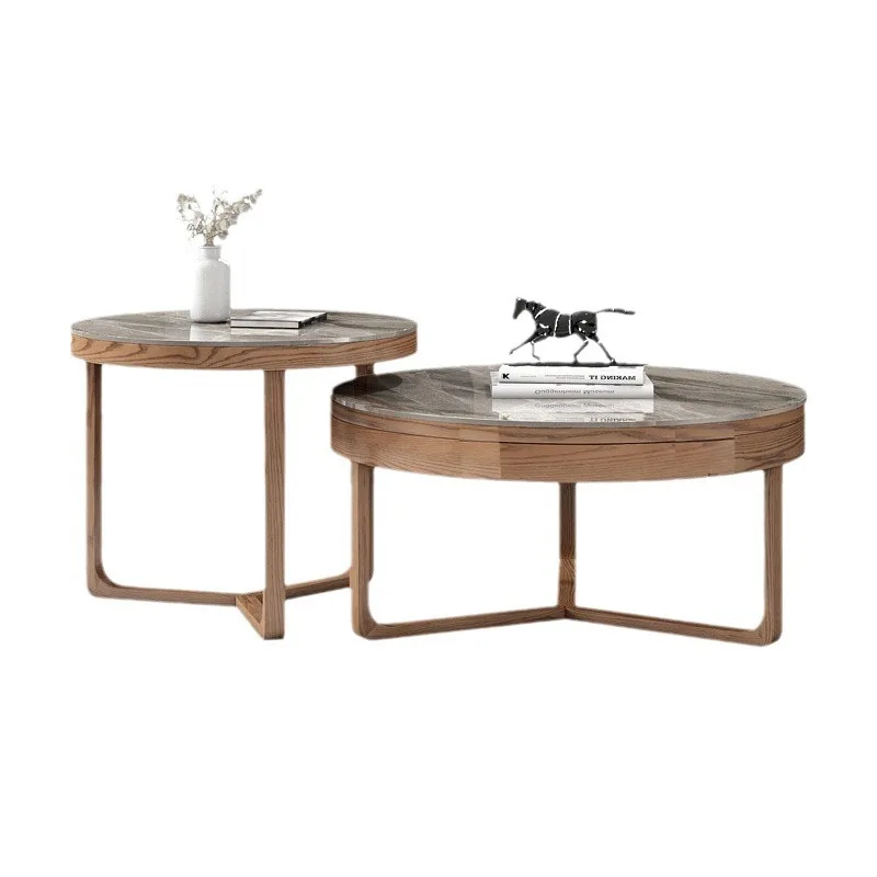 

Nordic coffee table modern simple living room small apartment with small drawers solid wood size round coffee table combinatio