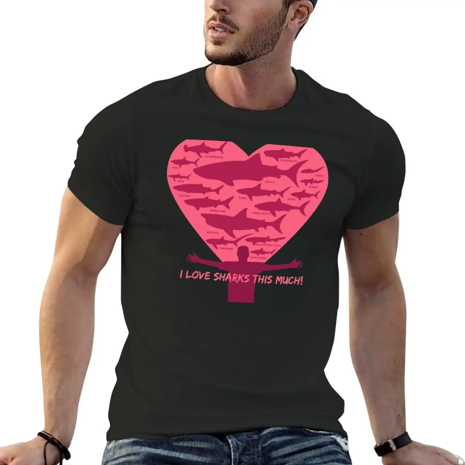 

Love Sharks This Much design T-Shirt essential t shirt sweat tees oversized heavyweight t shirts for men