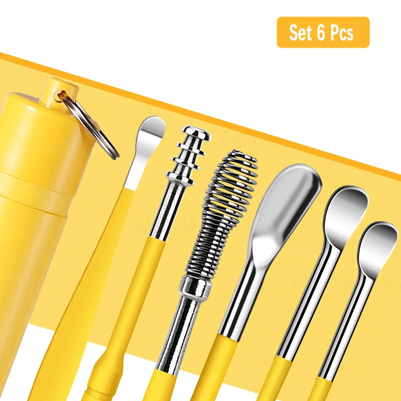 6 Stks/set Oor Cleaner Set Earpick Ear Wax Remover Oor Lepel Curette Oor Schoonmaken Spiraal Earpick Gemakkelijk Oorsmeer Removal Piercing kit