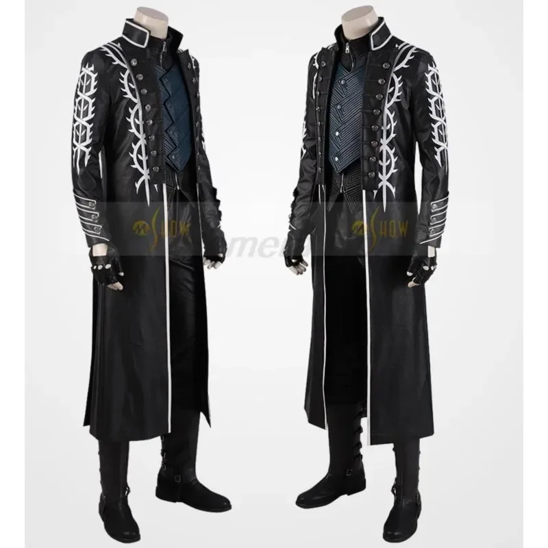 Game DMC5 Cosplay Vergil Costume Nelo Complete Outfit With Boots Suit Jacket Vest Vergil Wig Men Halloween Carnival Cosplay Suit