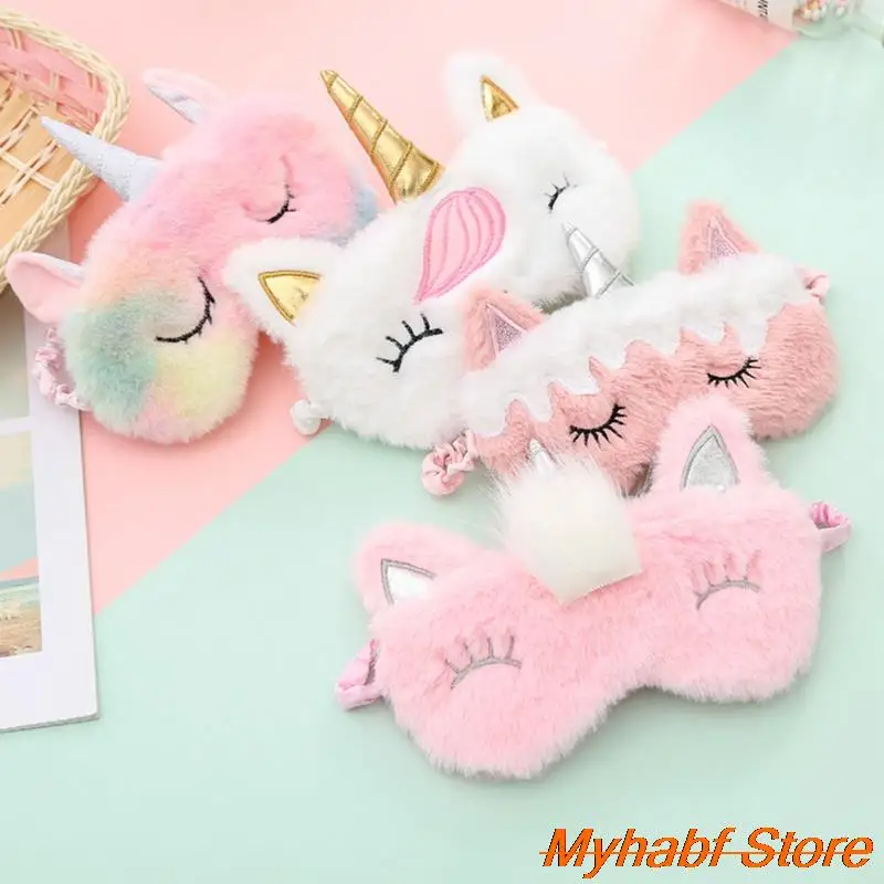 Cute Unicorn Soft Sleeping Mask Cartoon Animal Plush Eye Cover For Women Kids Home Traveling Eye Care Sleep Aid Blindfold Gifts