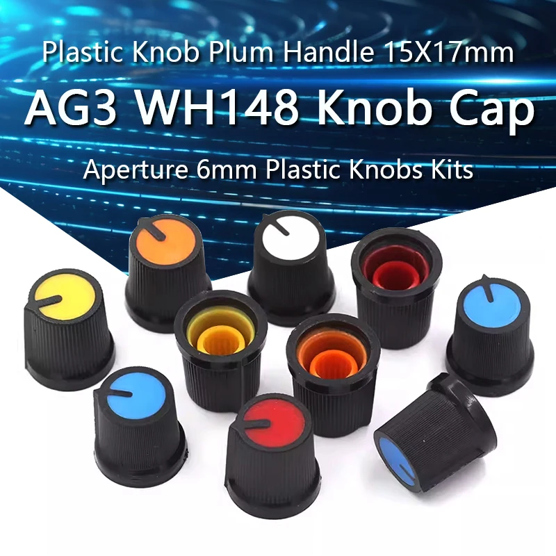 

10Pcs AG3 WH148 Potentiometer Switch knob Cap Plastic Knob Plum Handle 15X17mm Aperture 6mm Plastic Knobs Kit