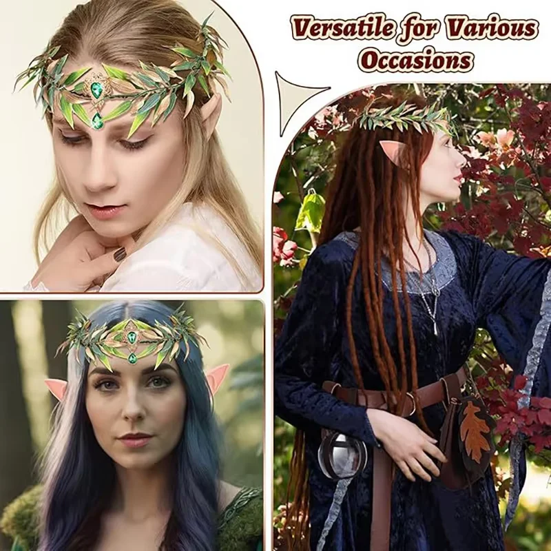 Baroque retro forest style eyebrow center pendant green headband headpiece headband elf three piece souvenir elf ear cos