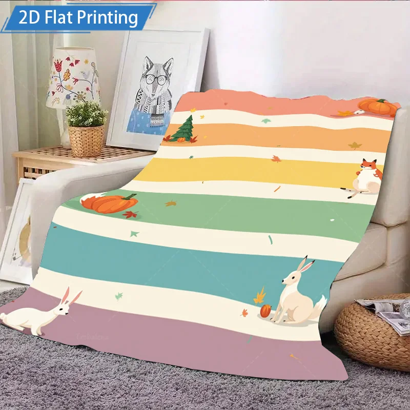 1pc cobertor de flanela outono temático cobertor de lã com raposa coelho abóbora impressão aconchegante decoração de outono para casa e cama