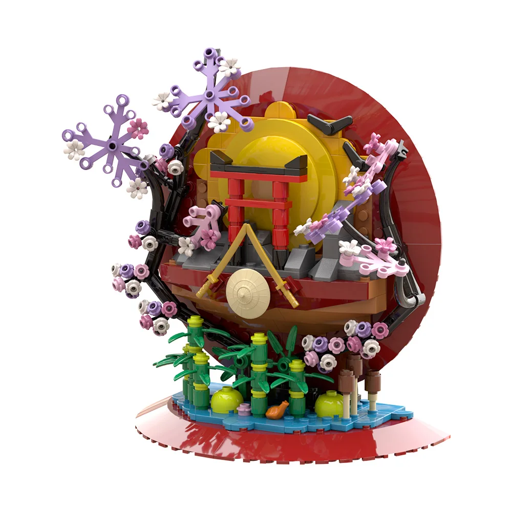 MOC Zonsondergang in Japan Art Model Bouwsteen Bloem Plant Zen Tempel Art Shinto Heiligdom Ontwerp Architectuur Baksteen Speelgoed Volwassen Cadeau