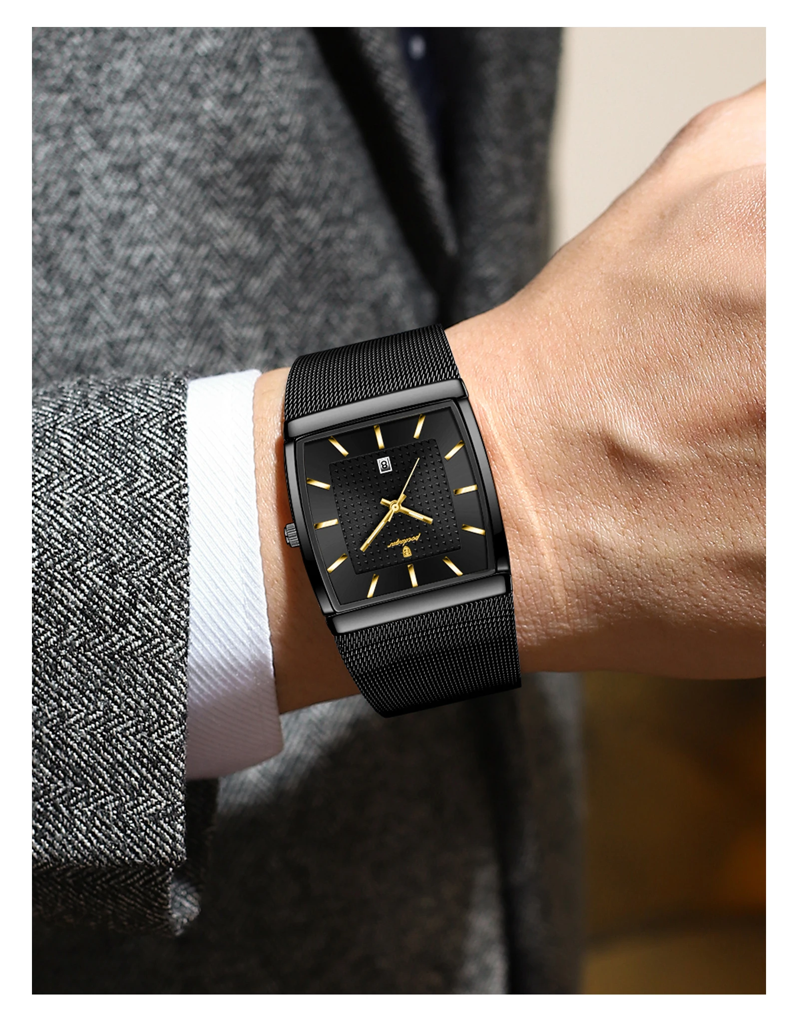 POEDAGAR Top Luxus Männer Armbanduhr Wasserdicht Leucht Edelstahl Mesh Datum Mann Uhr Mode-Business Quarz herren Uhren – Detail 15