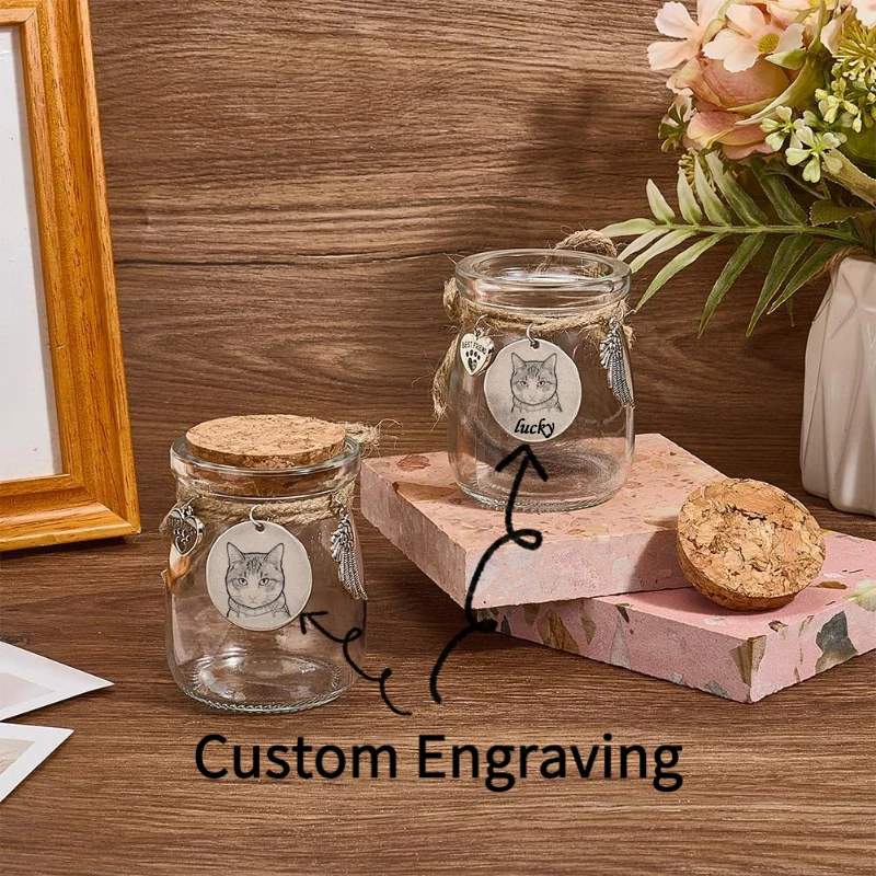 

Customized Carved Pet Portrait Wooden Cork Glass Bottle Pet Hair Souvenir Can Be Filled With Pet Hair, Teeth, Ashes Jar