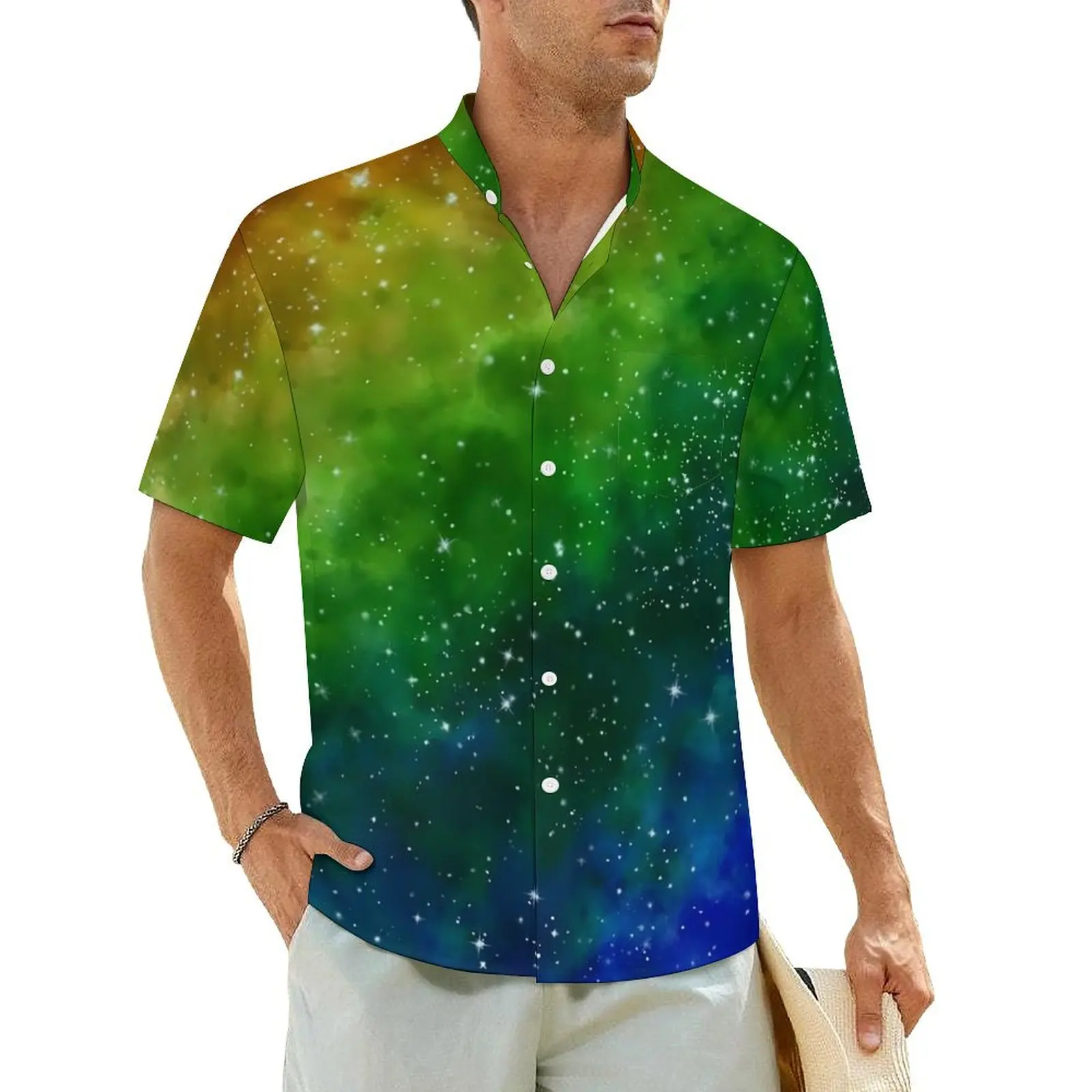 

Rainbow Galaxy Beach Shirt Man Colorful Print Elegant Casual Shirts Summer Short Sleeve Fashion Graphic Oversize Blouses Gift