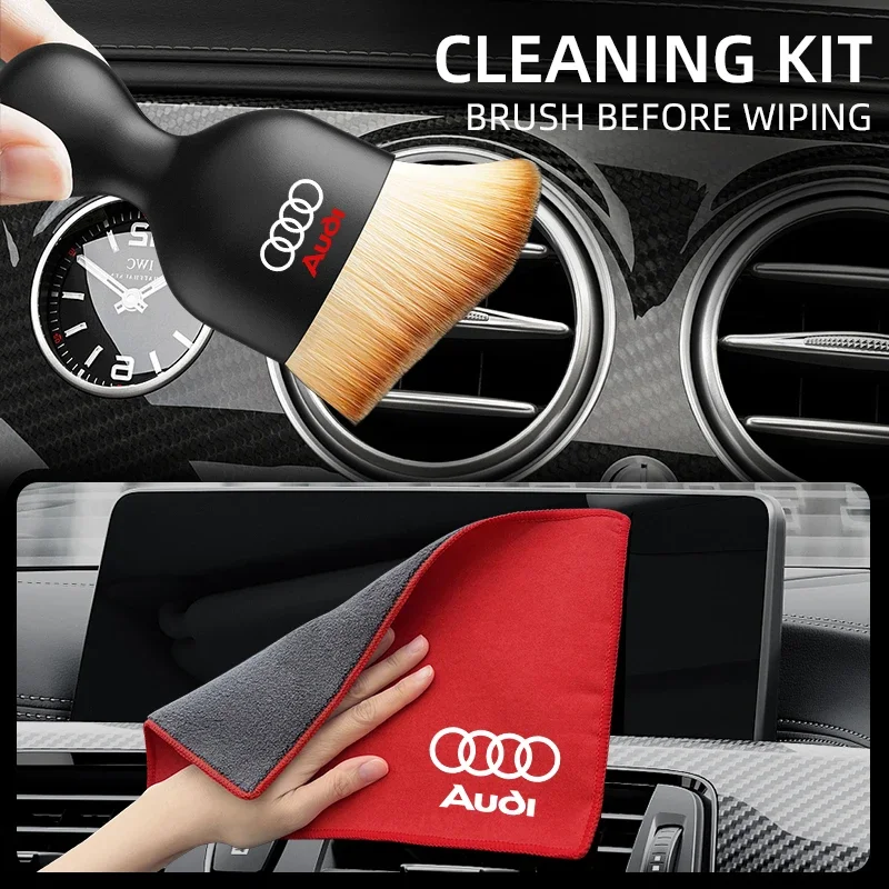 Car Towel Suede Double-sided For Audi A3 A5 A6 S3 S4 S5 S6 S7 S8 RS3 RS4 Q3 Car Cleaning Cloth with Car Detail Cleaning brush