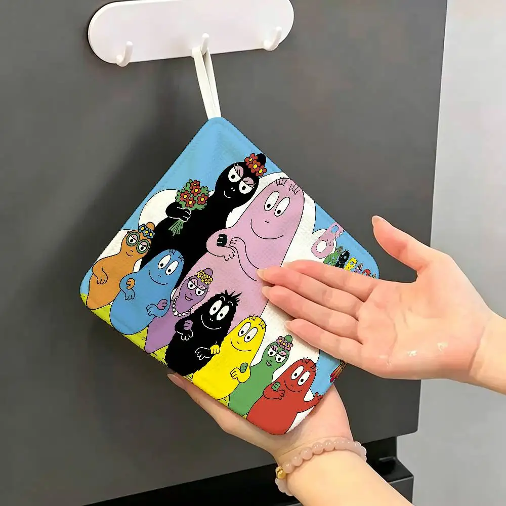 Cute Cartoon Les Barbapapa Family Hanging Towel, Reusable Hand Wiping Cloth, Wear Resistant for Home Kitchen Sink
