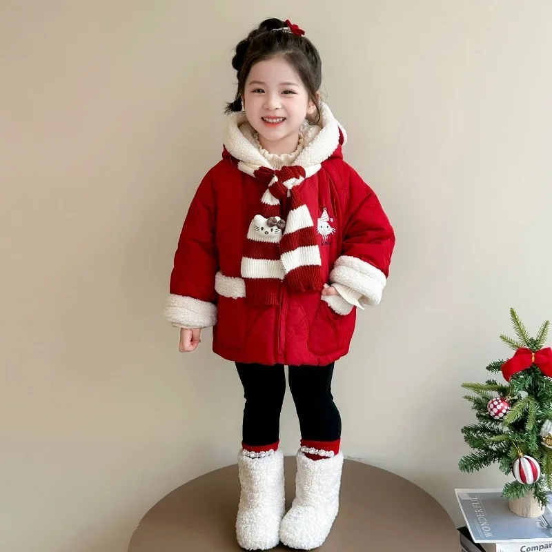 

Kawaii Hello Kitty Sanrio Children Cute Cartoon Plus Cotton Warm Jacket Comfortable Sport Top Cotton Coat Birthday Gift for Kids