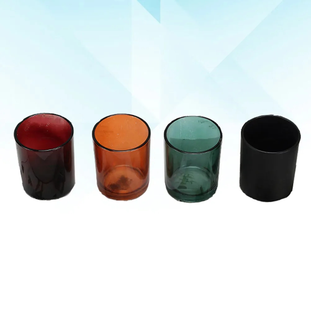 

4Pcs Cup Glass Handicraft Colored Tempered Material Black Brown Candlestick Ornament Desktop