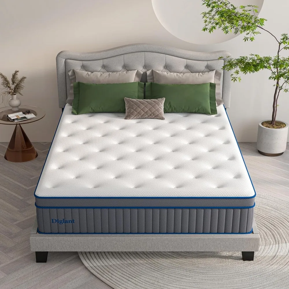 

King Mattress, DIGLANT 14 Inch King Plush Hybrid Mattress with Gel Memory Foam for Soft Sleep, 7-Zoned Individual Pocket Spring