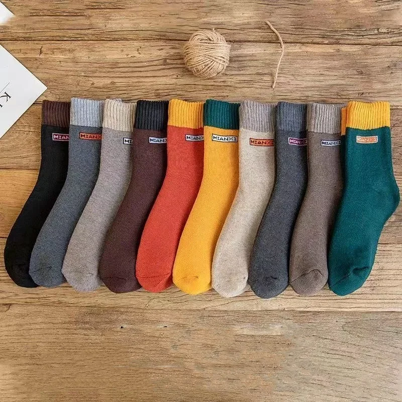 10Pairs/Men's Cotton Socks Winter Autumn Thickened Warm Mid-tube Socks Cotton Loop To Keep Warm Antibacterial Socks for MenWomen