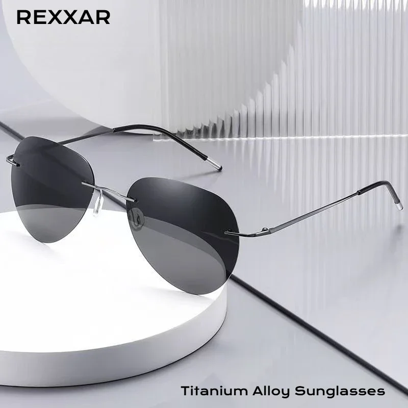 Pilot Polarisierte Sonnenbrille für Herren, Randlos, aus Titanlegierung, Ultraleicht, Sonnenbrille für Damen, zum Fahren, Sport, Radfahren, Angeln, Sommer