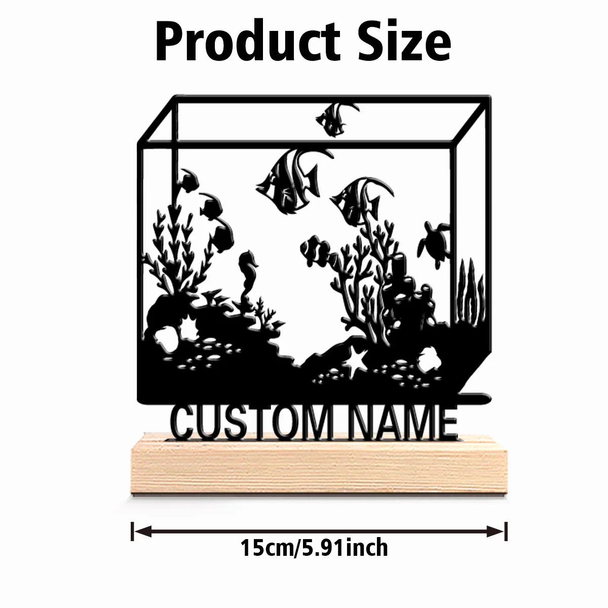 1pc Retro Personalized Custom aquatic organisms Metal Statues Modern Wooden Base Decor for Office Living Room Nature-Inspired