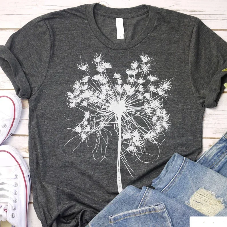 Dandelion Consider How the Wildflowers Grow Shirt Christian 100% Cotton Funny Letter print Graphic O neck Ladies Drop shipping