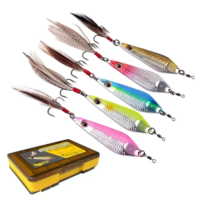 

ILURE 5Pcs Fishing Lure Metal Jig VIB 7g-28g Artificial Hard Bait 3D Eyes Sinking Wobblers Sea Fishing Bass Trout Tackle