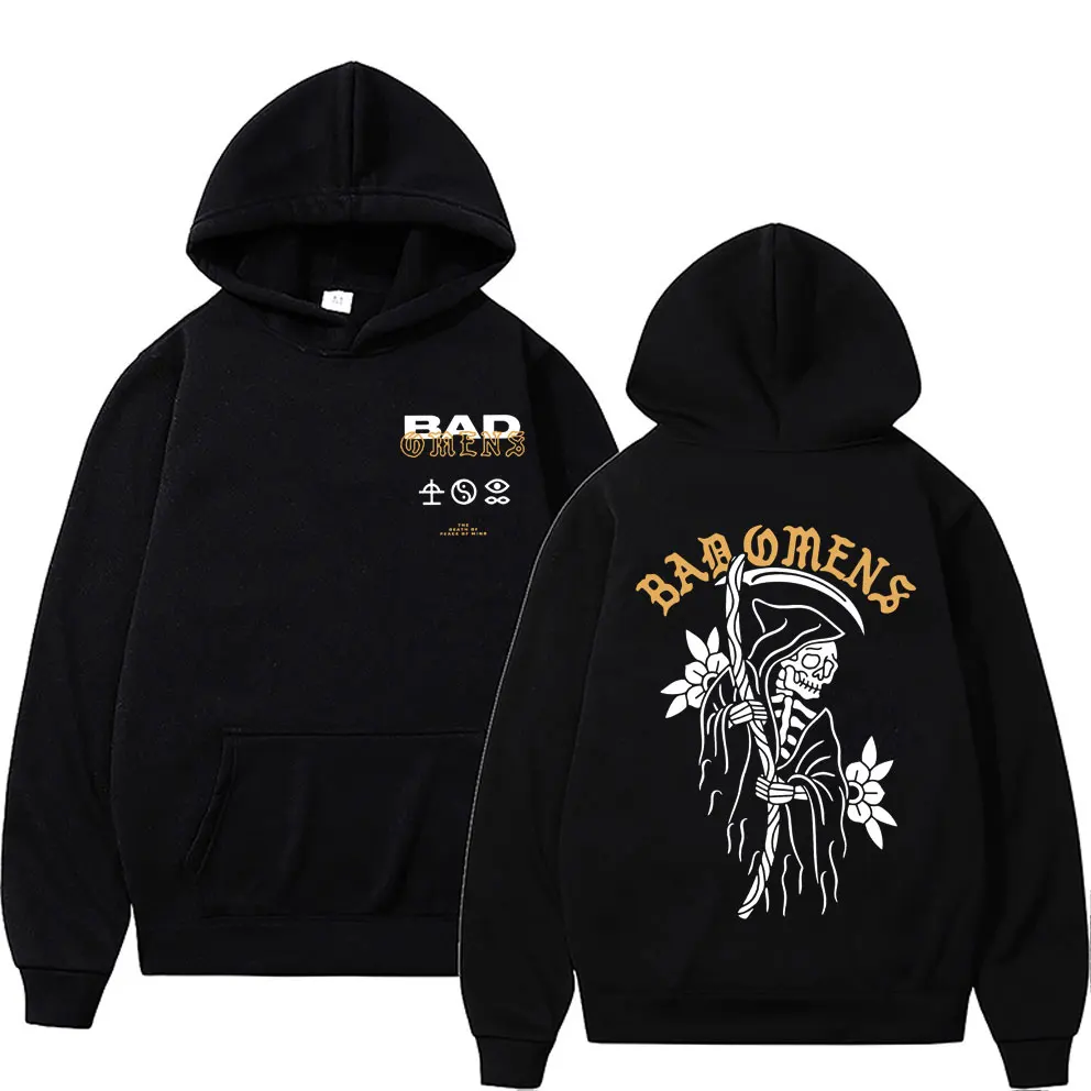 

Rock Band Bad Omens The Death of Peace of Mind Hoodie Men Women Vintage Oversized Hoody Sweatshirt Skeleton Back Print Hoodies