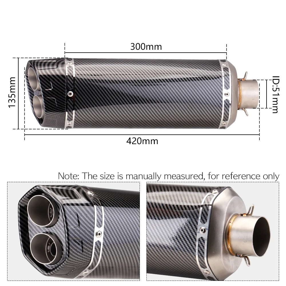 High-Efficiency 51MM motorcycle Exhaust Muffler pipe Scooter nmax R3 tmax 500 ZX6R r1 S8 NC750X CBR650 force155