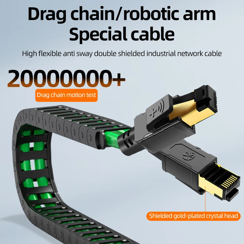 Industrial Ethernet Cable CAT6A S/FTP Drag Chain 26AWG Pure Copper One-Piece Molded RJ45  -40℃~105℃ High Temp For PLC Automation