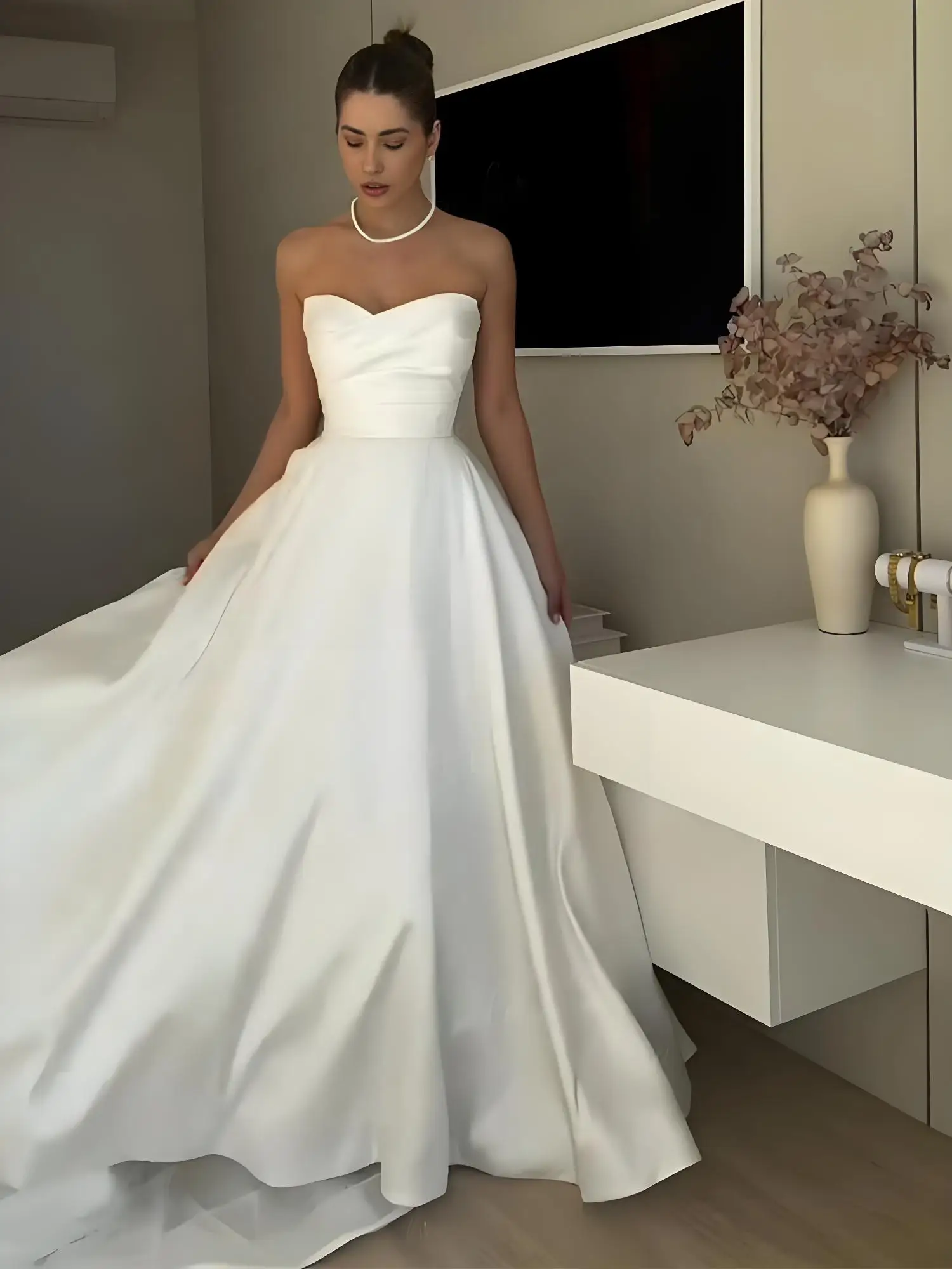 فساتين زفاف Beshinel مخصصة بدون حمالات من الساتان الأبيض أنيقة ورشيقة للخطوبة فساتين العروس فيستدوس دي نوفيا للحفلات الراقصة