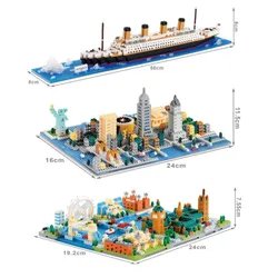 Mini Building Block New York London Architecture RMS Titanic Ship Diamond Particle DIY Miniature Brick Children Educational Toys