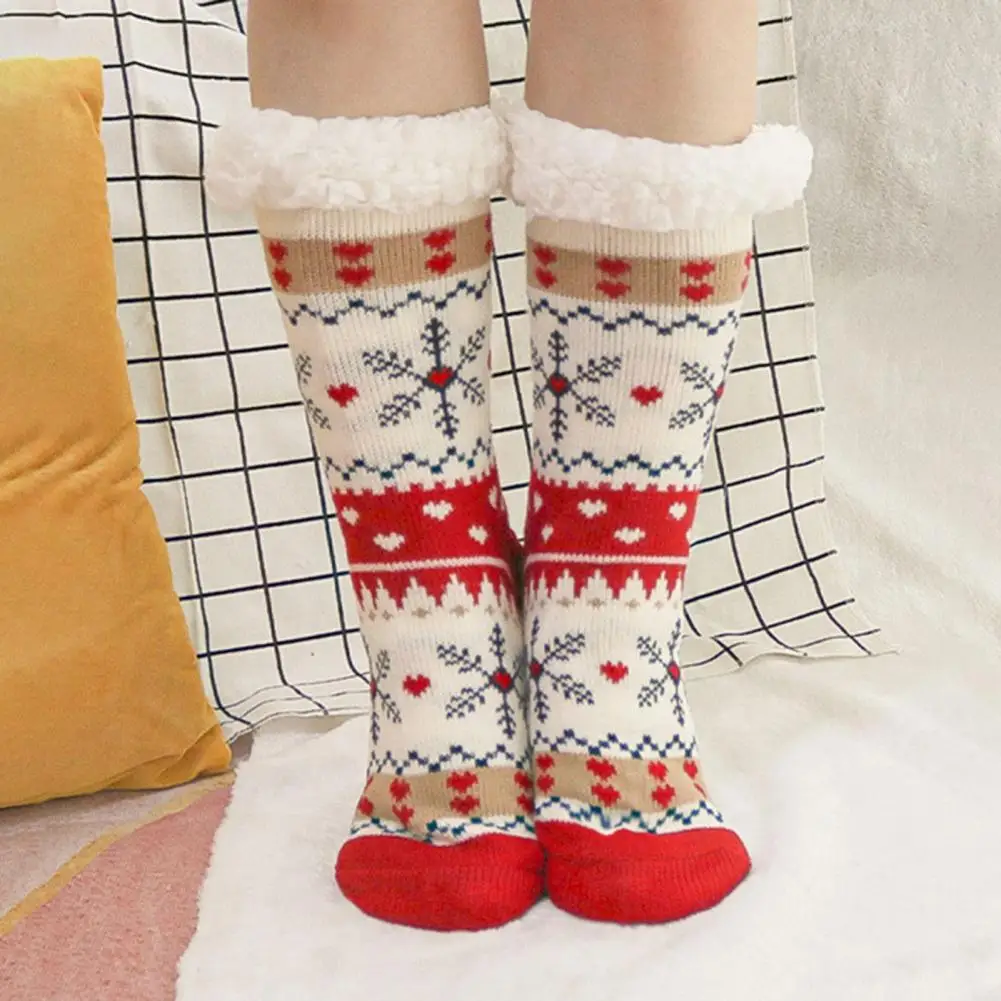 

Indoor Lounge Socks Cozy Winter Floor Socks with Christmas Elk Snowflake Print Thick Plush Leg Warmers for Warmth for Fall