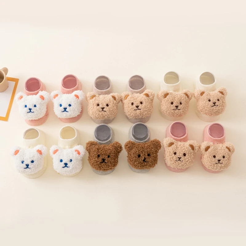 

Bear Pattern Cotton Socks with Bottom Grip Soft & Safe Cotton Socks Bear Pattern Ankle Socks Comfortable Wear Socks