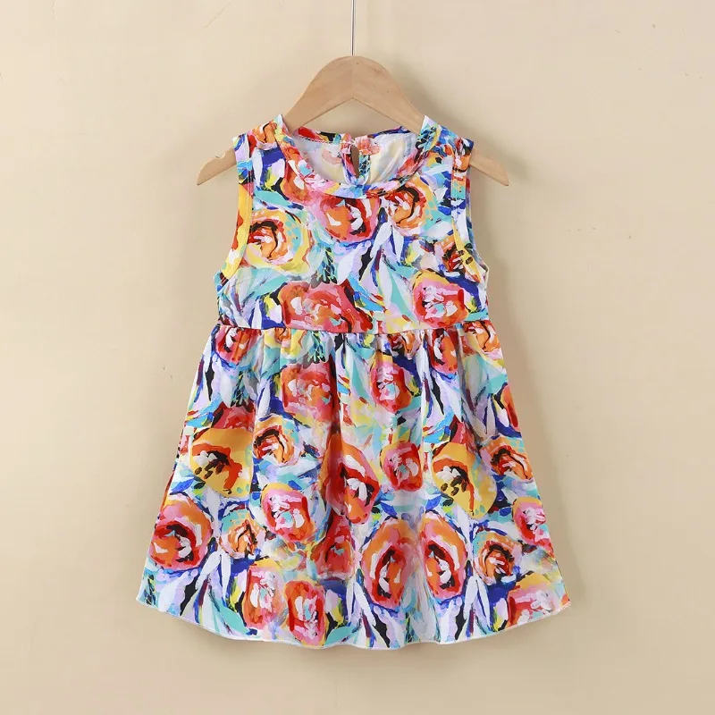 Fashionable Children's Floral Pleated Dress Toddler Fresh Style Dress Baby Home Pure Cotton Sleep Dress Stylish Vest Dress Kids