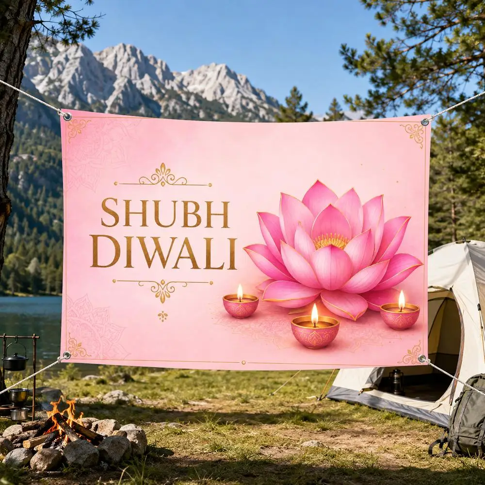 Lotus Flower Diwali Decoration Flags Aesthetic Wall Tapestry Printed Wall Hanging Living Room Party Outdoor Decor