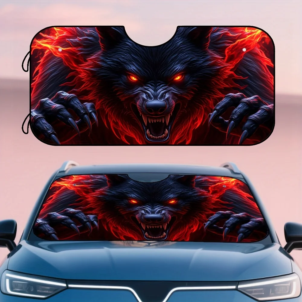 

1 шт. солнцезащитный козырек для автомобиля «Огненный волк» на Хэллоуин — темная фантазия, жуткий произведение искусства, складной и легкий полиэстер, подходит для всех транспортных средств, за