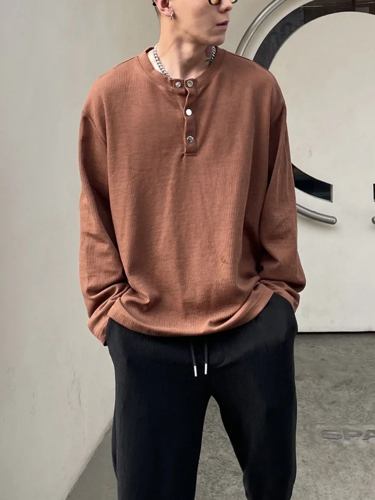 Big Size Unicolor T Shirts for Men Baggy Pullover Plain Oversize Male Clothes Long Sleeve Tops Polyester It Elasticity Japan Y2k
