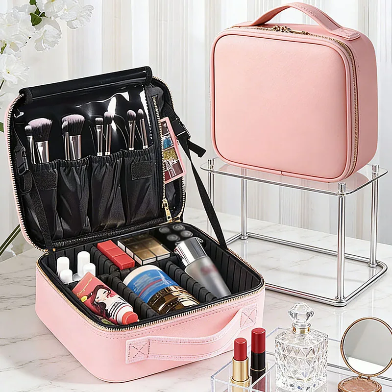 Nueva Bolsa de Maquillaje para Mujer, Impermeable, para Viaje, Neceser de Belleza, Estuche para Brochas, Herramientas de Bordado, Estuche Cosmético Profesional