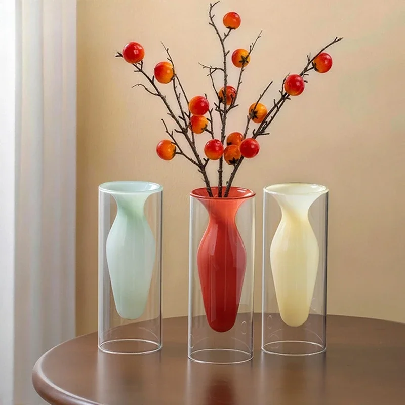 Modern Double-layer Transparent Glass Vase Desktop Ornament Artistic Unusual Shape Hydroponic Vase Floral Arrangement Decoration