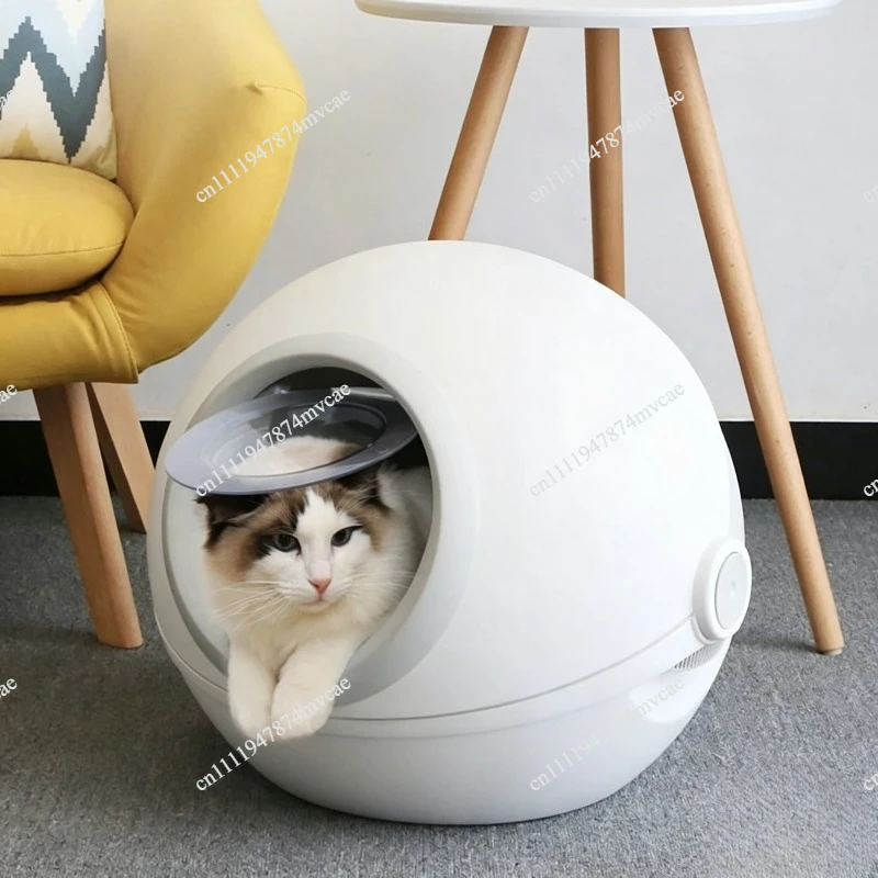Fully Enclosed Cat Litter Box - Anti-Splash Leak-Proof Design with Roll Tail Cover, Odor Control Pet Toilet for Indoor Cats