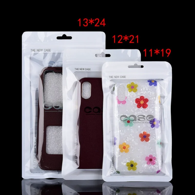 200PCS One Side Clear Flat White Plastic Zipper Packaging Bag DIY 4.7/5.5 Inch Phonecell Case Accessories Gift Storage Pouches